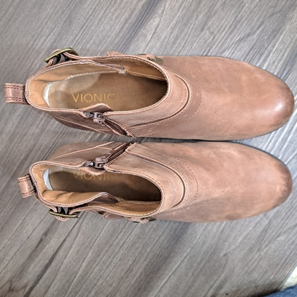 Vionic Logan Brown Leather Buckle With Side Zip Ankle Boots Womens US 9 EU 41 - Picture 6 of 8